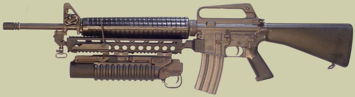 M16 Fast Rail showing the M203PI 40mm Grenade Launcher attached.